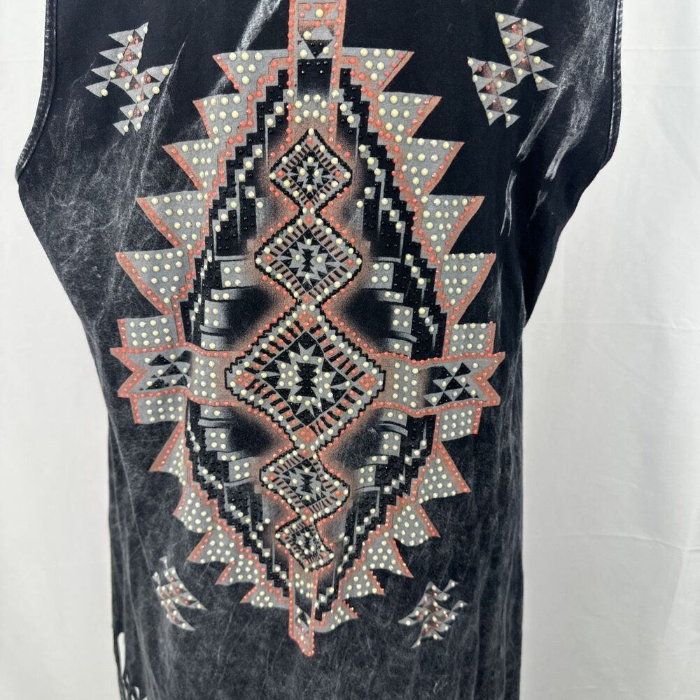 Vocal Black Mineral Wash Aztec Fringe Drape Vest Boho Western/southwest Sz XL - Picture 7 of 10